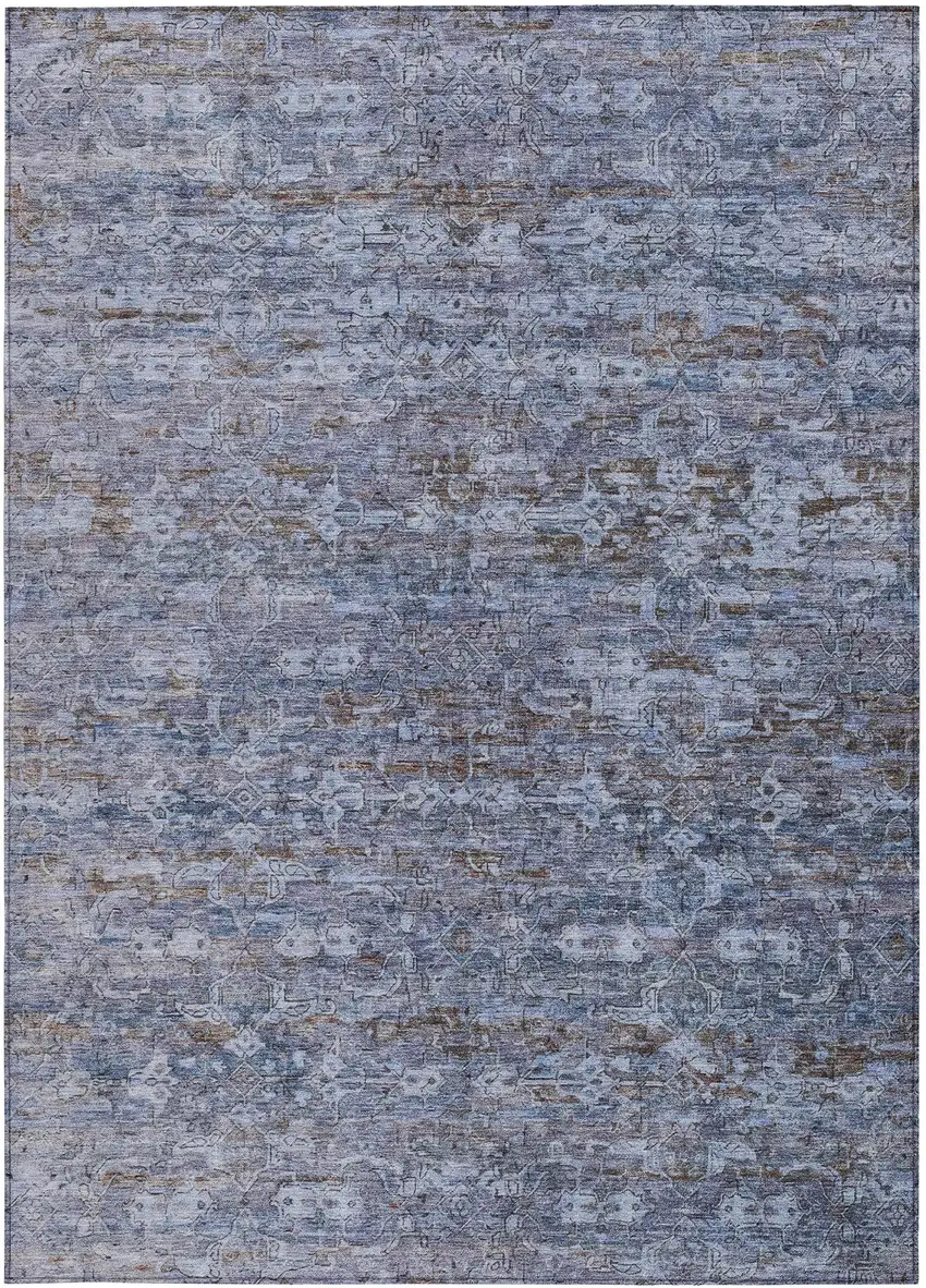 Blue And Brown Ikat Washable Indoor Outdoor Area Rug Photo 5