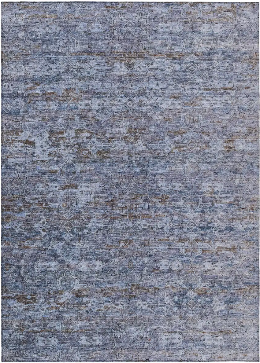 Blue And Brown Ikat Washable Indoor Outdoor Area Rug Photo 2