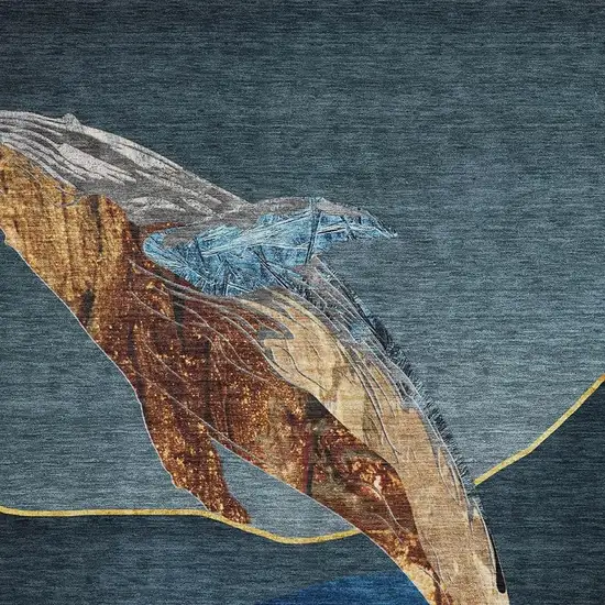 Blue And Brown Nautical Washable Area Rug With UV Protection Photo 3