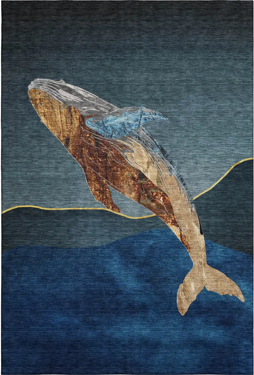 Blue And Brown Nautical Washable Area Rug With UV Protection Photo 1