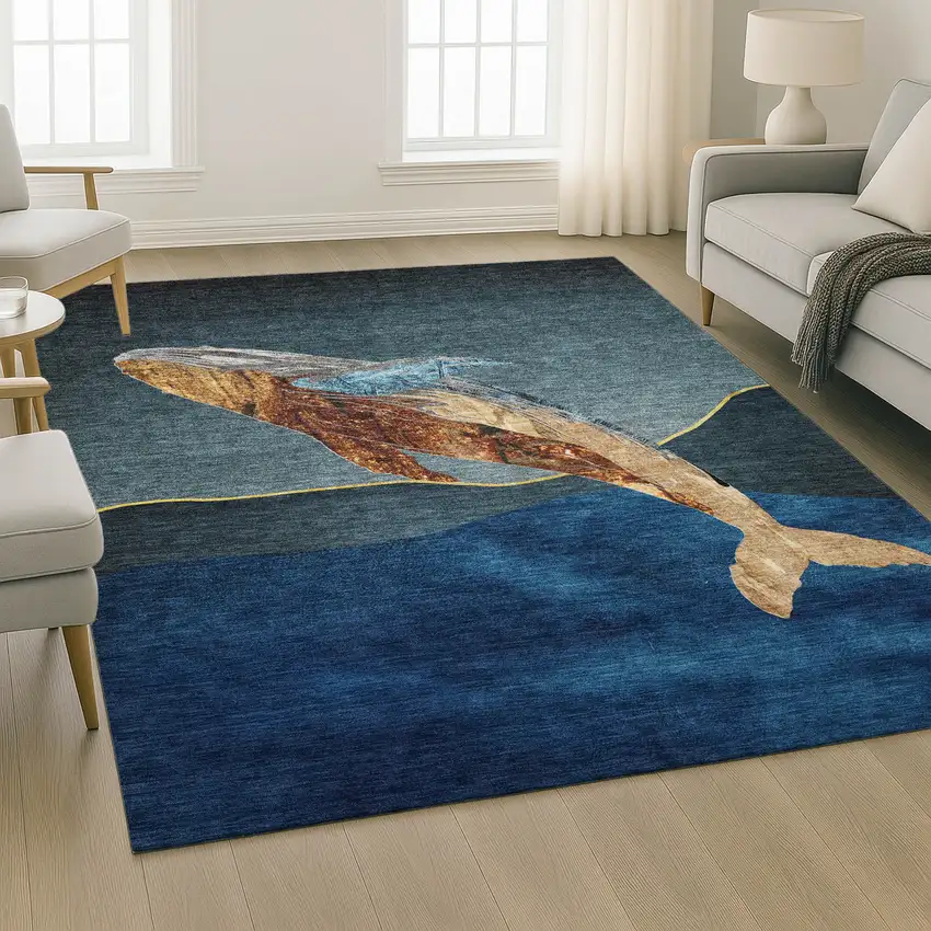 Blue And Brown Nautical Washable Area Rug With UV Protection Photo 5