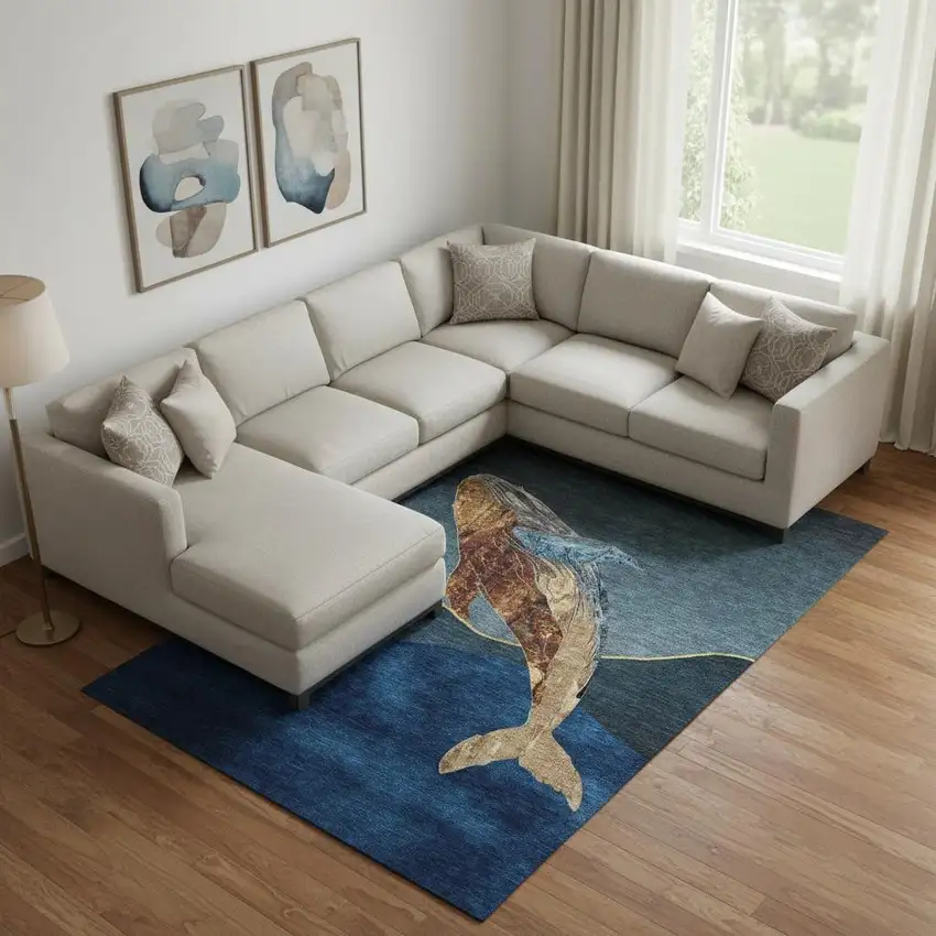 Blue And Brown Nautical Washable Area Rug With UV Protection Photo 2