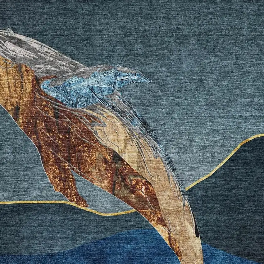 Blue And Brown Nautical Washable Area Rug With UV Protection Photo 3