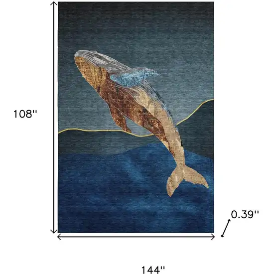 Blue And Brown Nautical Washable Area Rug With UV Protection Photo 7