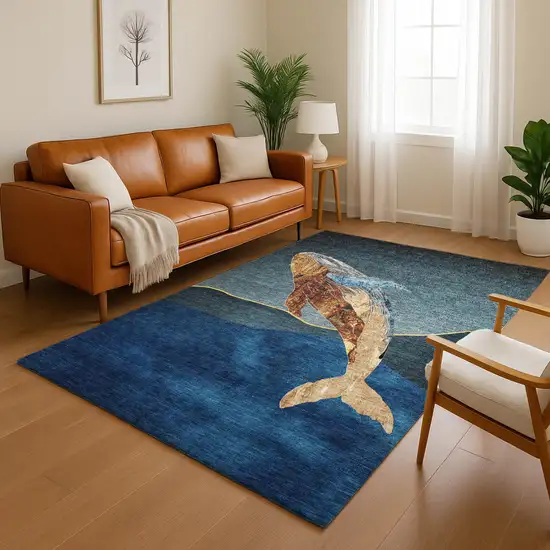 Blue And Brown Nautical Washable Area Rug With UV Protection Photo 3