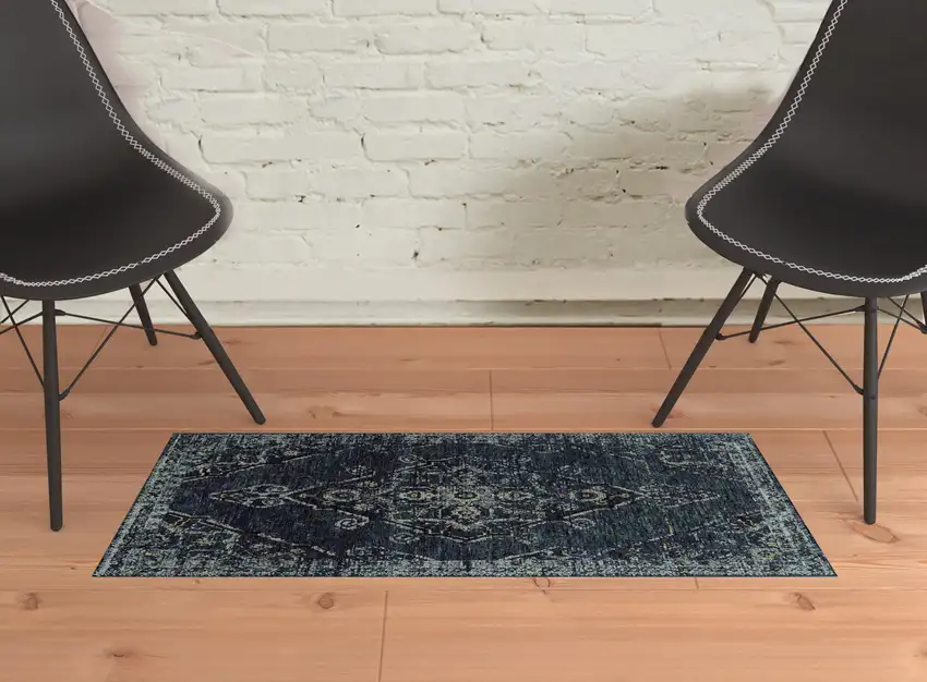Blue And Brown Oriental Power Loom Stain Resistant Area Rug Photo 2