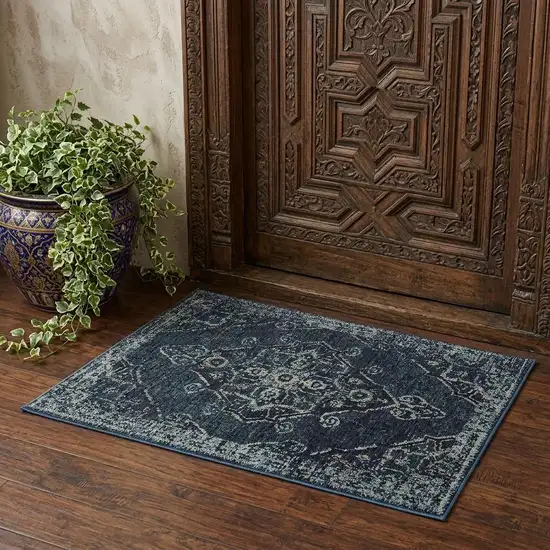 Midnight And Light Blue Oriental Area Rug Photo 1