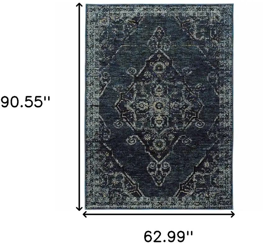 Blue and Black Oriental Power Loom Area Rug Photo 3