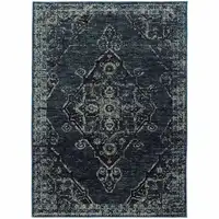Photo of Blue And Brown Oriental Power Loom Stain Resistant Area Rug