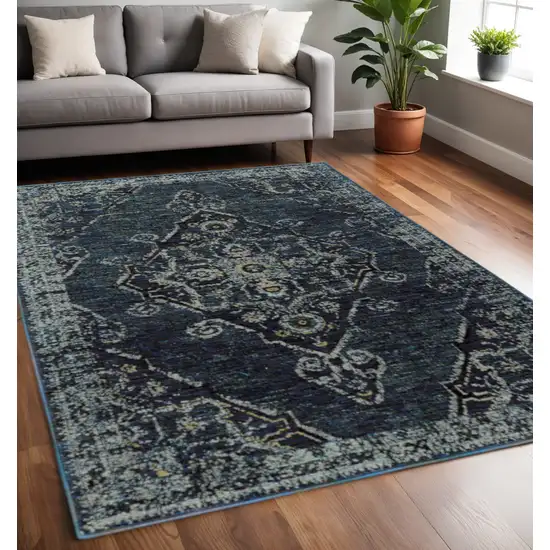 Blue and Black Oriental Power Loom Area Rug Photo 1