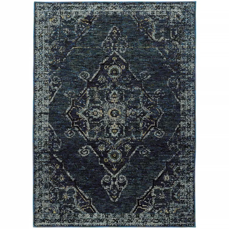 Blue And Brown Oriental Power Loom Stain Resistant Area Rug Photo 2