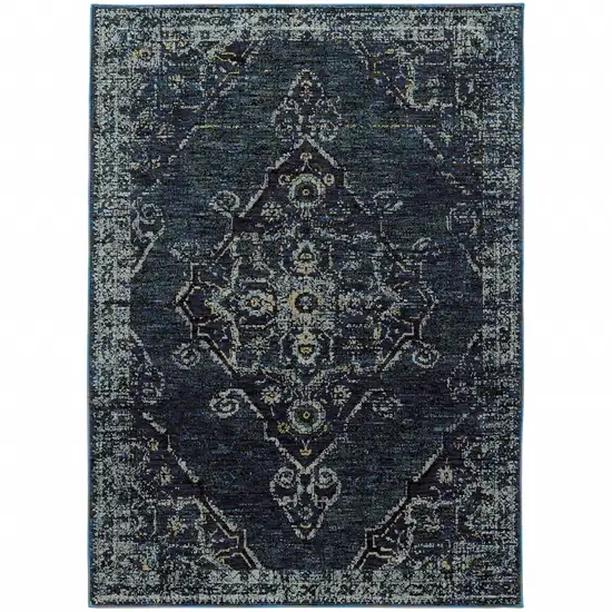 Blue and Black Oriental Power Loom Area Rug Photo 2