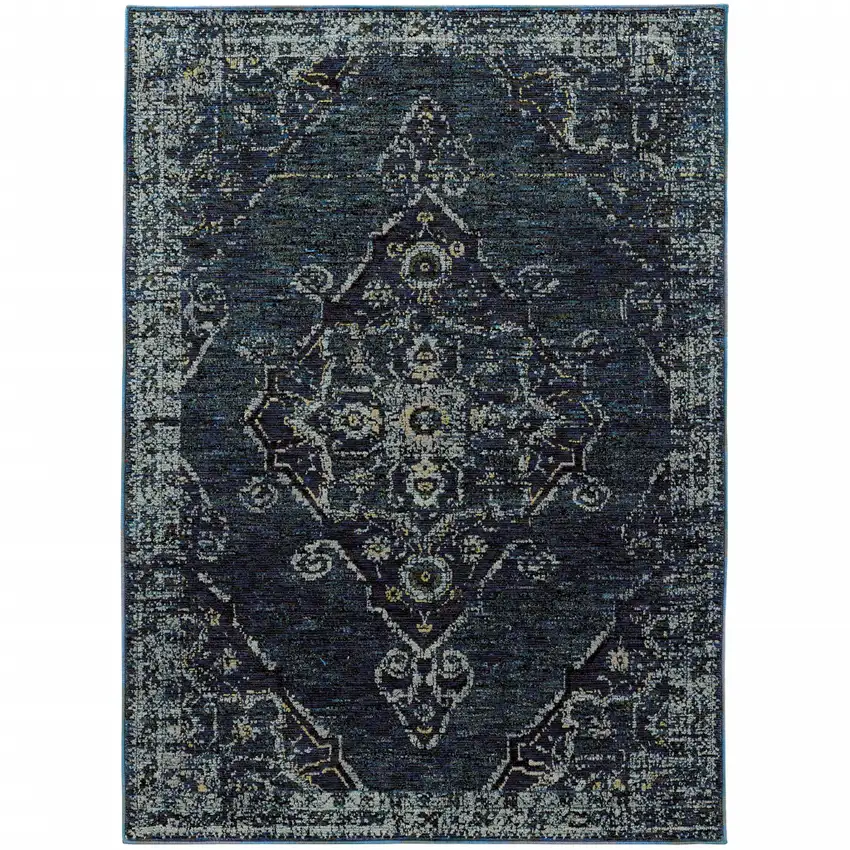 Blue and Black Oriental Power Loom Area Rug Photo 2