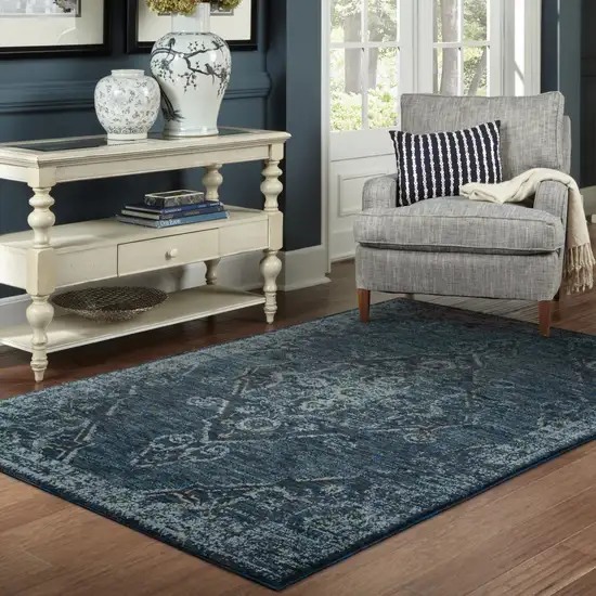 Blue and Black Oriental Power Loom Area Rug Photo 5