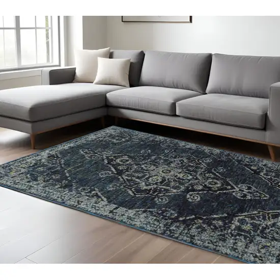 Blue and Ivory Oriental Power Loom Area Rug Photo 1