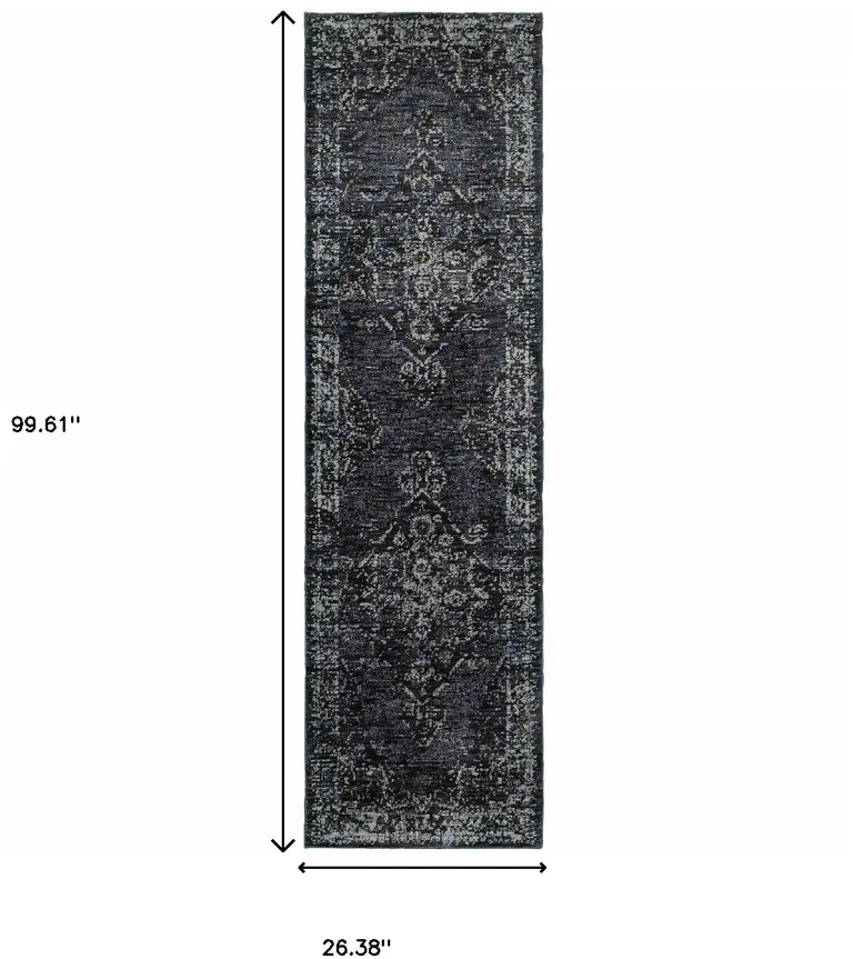 Blue And Brown Oriental Power Loom Stain Resistant Runner Rug Photo 3
