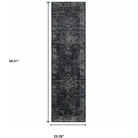 8' Blue And Ivory Oriental Runner Rug Photo 3