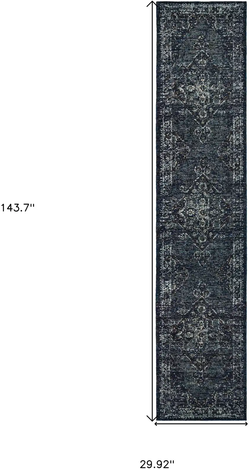 Blue And Brown Oriental Power Loom Stain Resistant Runner Rug Photo 5
