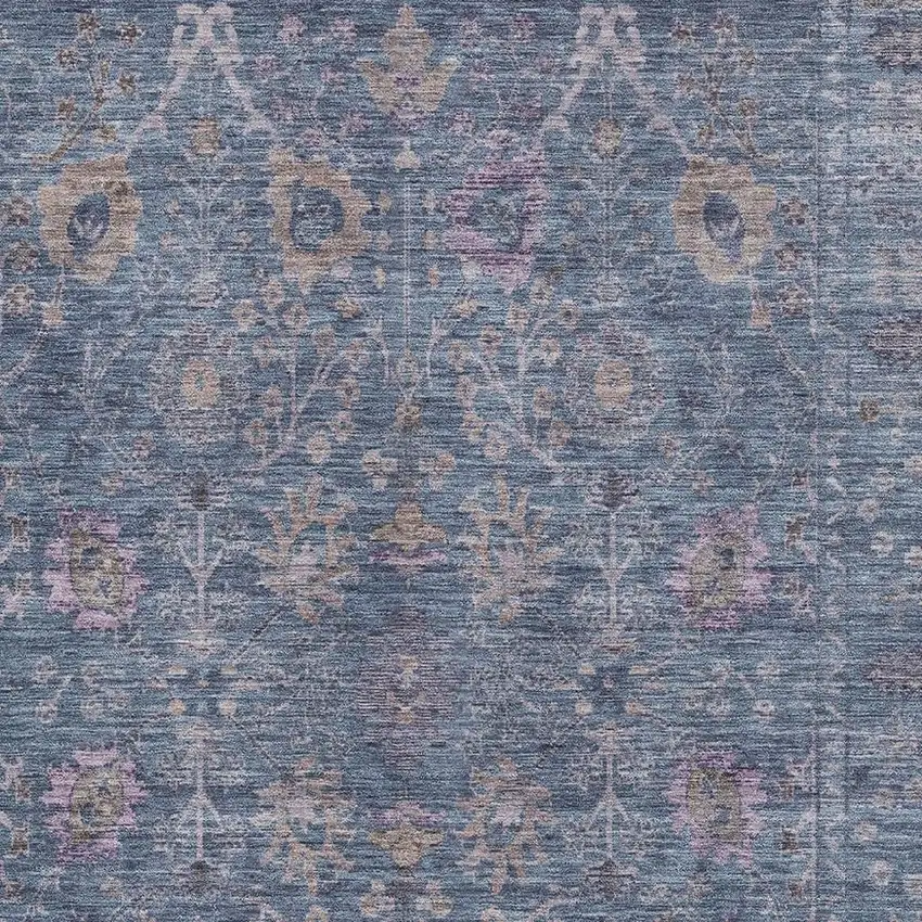 Blue And Brown Oriental Washable Area Rug With UV Protection Photo 3