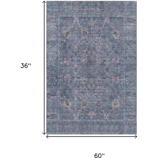 Blue And Brown Oriental Washable Area Rug With UV Protection Photo 9