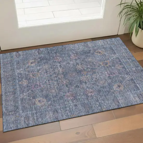 Blue And Brown Oriental Washable Area Rug With UV Protection Photo 1