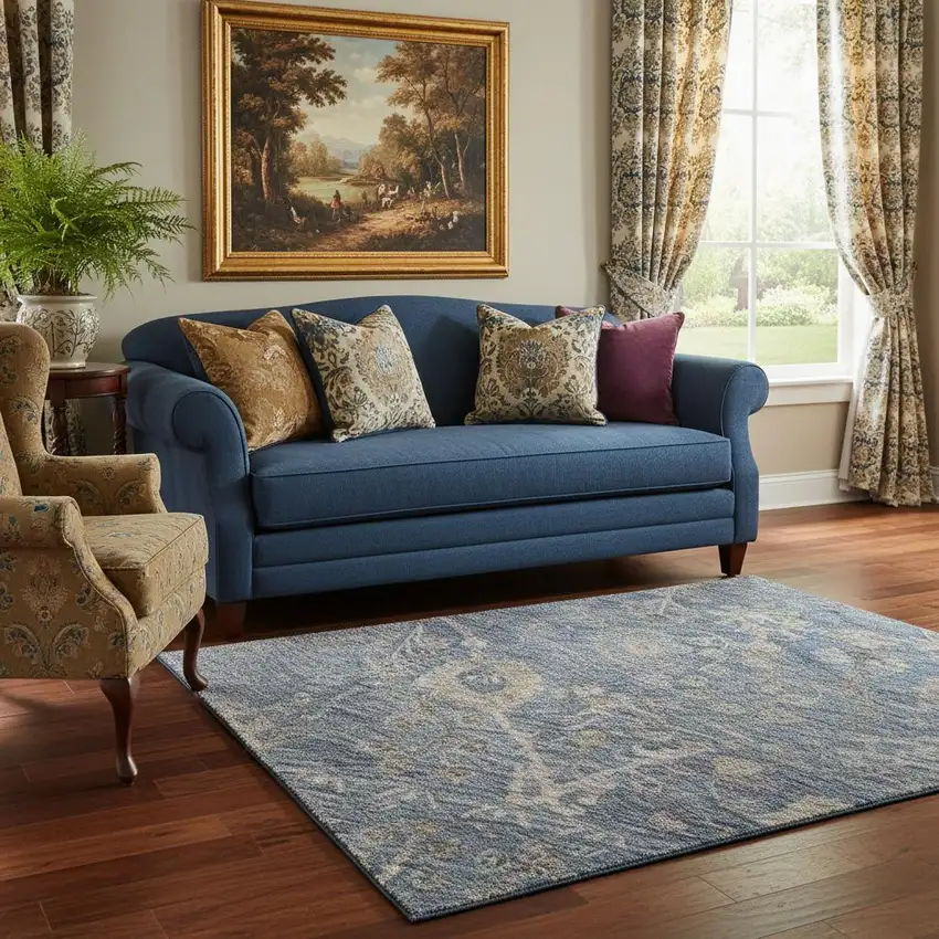 Blue And Brown Oriental Washable Area Rug With UV Protection Photo 2