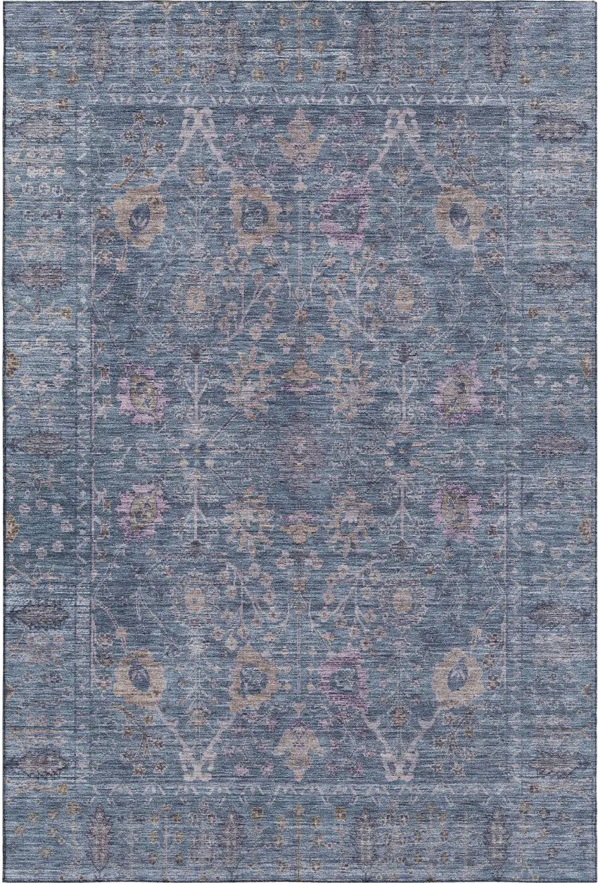Blue And Brown Oriental Washable Area Rug With UV Protection Photo 5