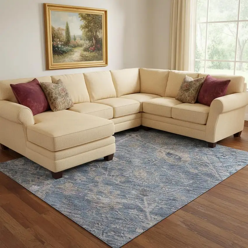 Blue And Brown Oriental Washable Area Rug With UV Protection Photo 2