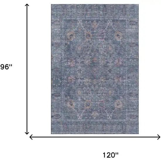 Blue And Brown Oriental Washable Area Rug With UV Protection Photo 4