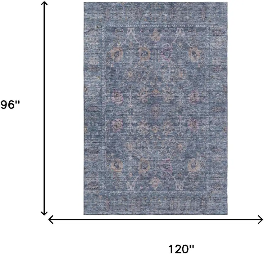 Blue And Brown Oriental Washable Area Rug With UV Protection Photo 4