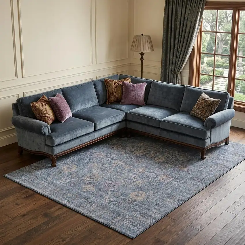 Blue And Brown Oriental Washable Area Rug With UV Protection Photo 1