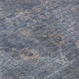 Photo of Blue And Brown Oriental Washable Area Rug With UV Protection