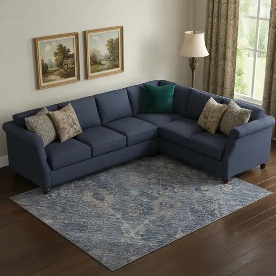 Blue And Brown Oriental Washable Area Rug With UV Protection Photo 2