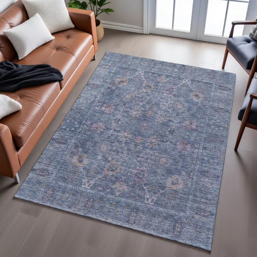 Blue And Brown Oriental Washable Area Rug With UV Protection Photo 4