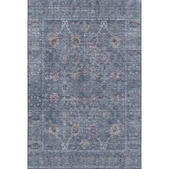 Blue And Brown Oriental Washable Area Rug With UV Protection Photo 5
