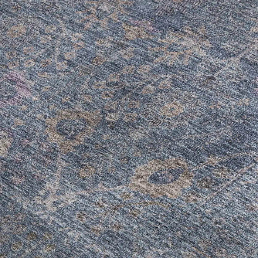 Blue And Brown Oriental Washable Area Rug With UV Protection Photo 2