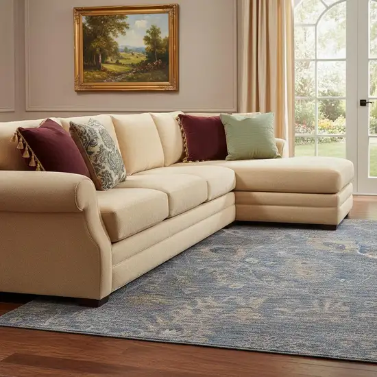 Blue And Brown Oriental Washable Area Rug With UV Protection Photo 2