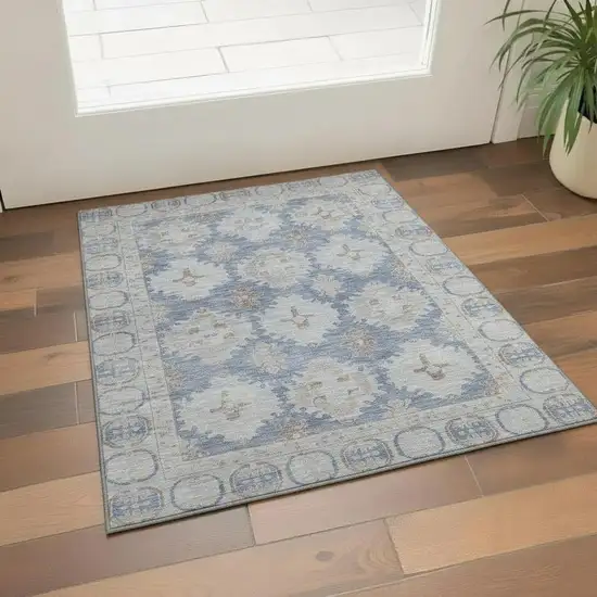 Blue And Brown Oriental Washable Area Rug With UV Protection Photo 2