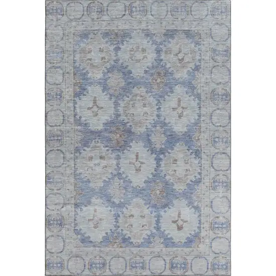 Blue And Brown Oriental Washable Area Rug With UV Protection Photo 1