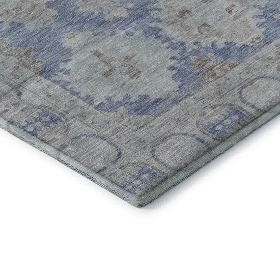 Blue And Brown Oriental Washable Area Rug With UV Protection Photo 7