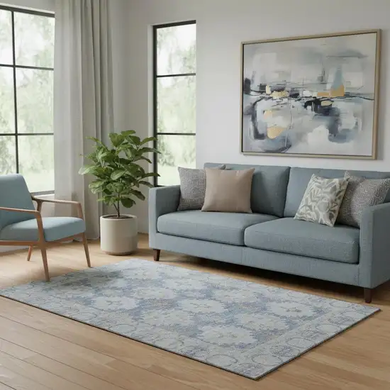 Blue And Brown Oriental Washable Area Rug With UV Protection Photo 2