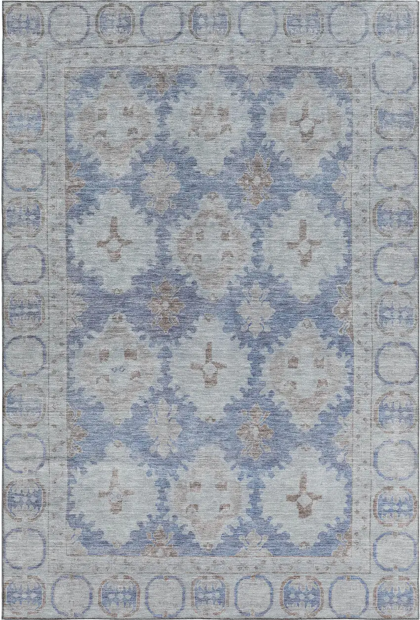 Blue And Brown Oriental Washable Area Rug With UV Protection Photo 1