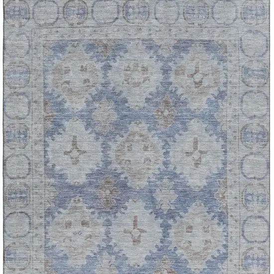 Blue And Brown Oriental Washable Area Rug With UV Protection Photo 3