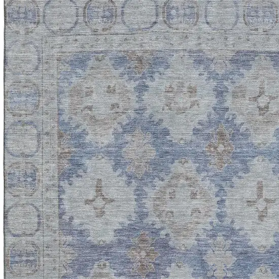 Blue And Brown Oriental Washable Area Rug With UV Protection Photo 2