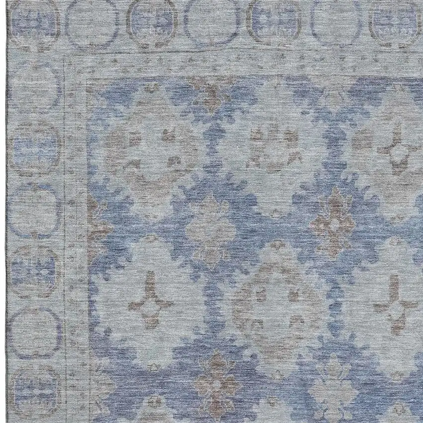 Blue And Brown Oriental Washable Area Rug With UV Protection Photo 2