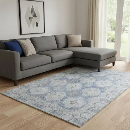 Blue And Brown Oriental Washable Area Rug With UV Protection Photo 2