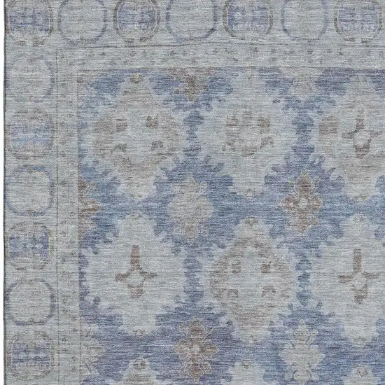 Blue And Brown Oriental Washable Area Rug With UV Protection Photo 2