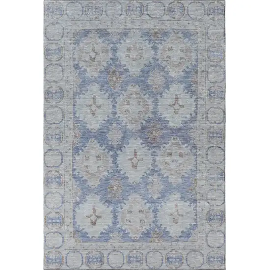 Blue And Brown Oriental Washable Area Rug With UV Protection Photo 3