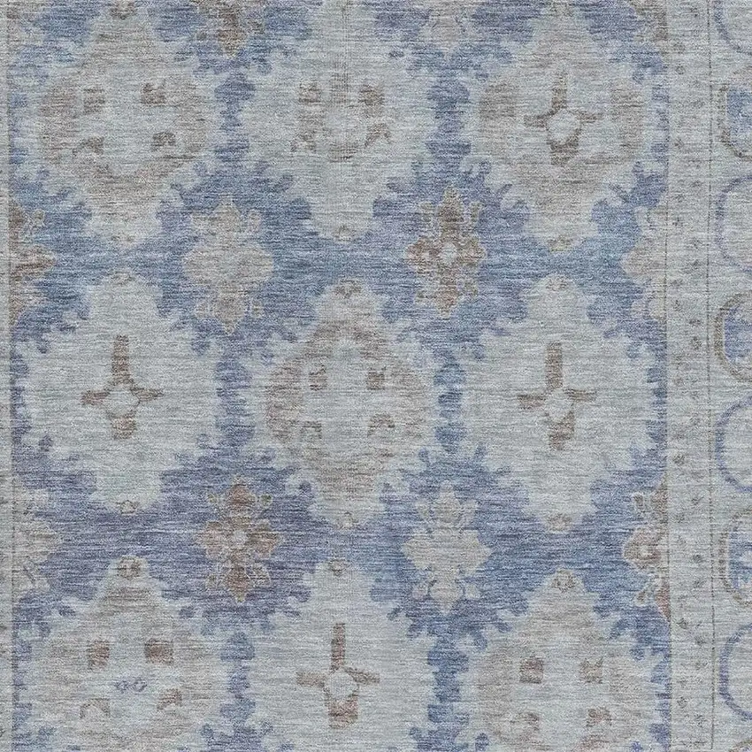 Blue And Brown Oriental Washable Area Rug With UV Protection Photo 2
