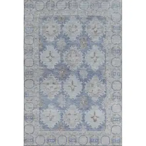 Photo of Blue And Brown Oriental Washable Area Rug With UV Protection